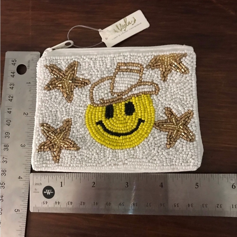 Beaded Coin Purse White Gold Stars NWT